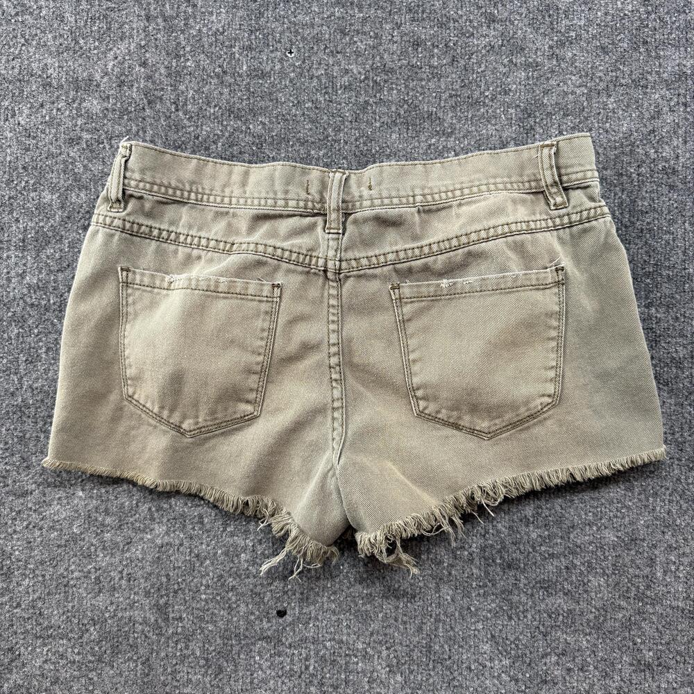 Free People Shorts Womens 29 Beige Green Denim Cutoff Fringe Raw Hem 100% Cotton